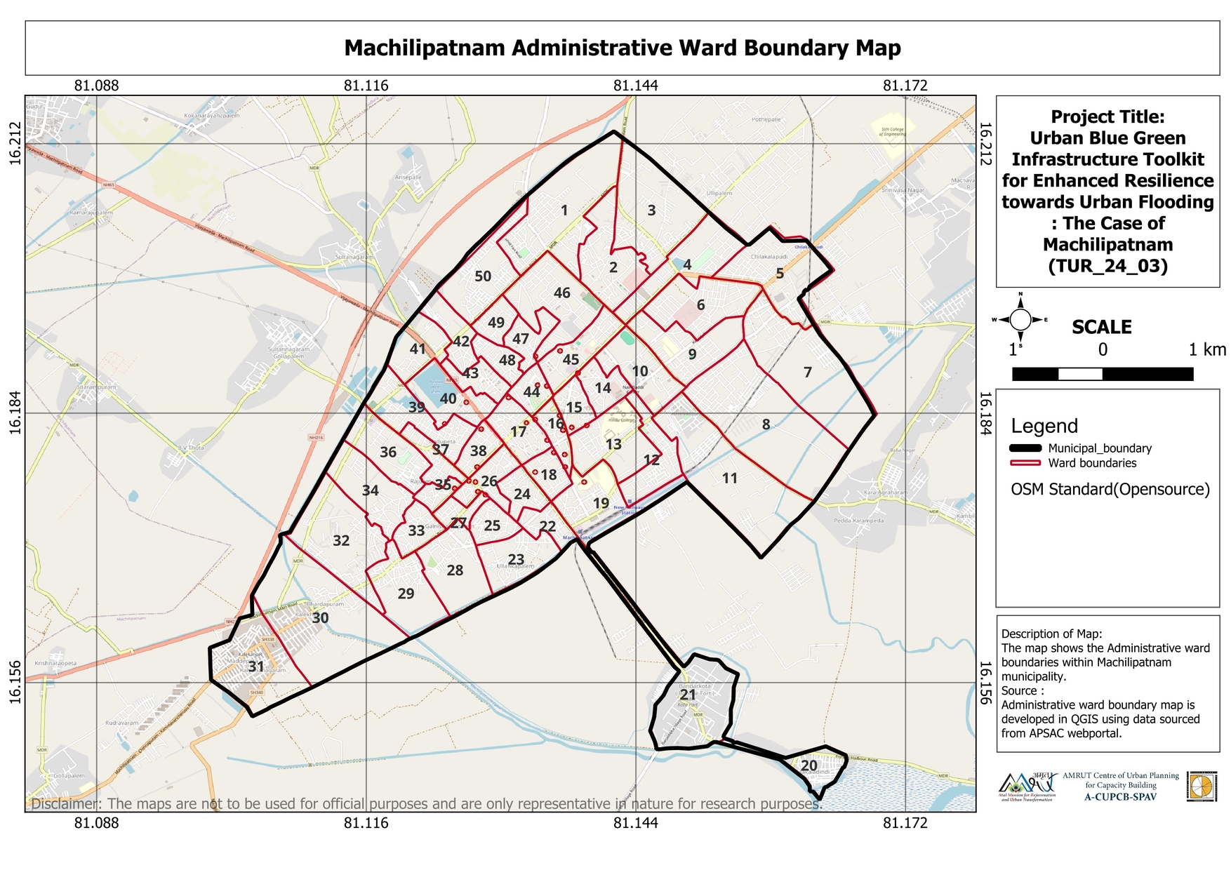 Machilipatnam Administrative Ward Boundary Map