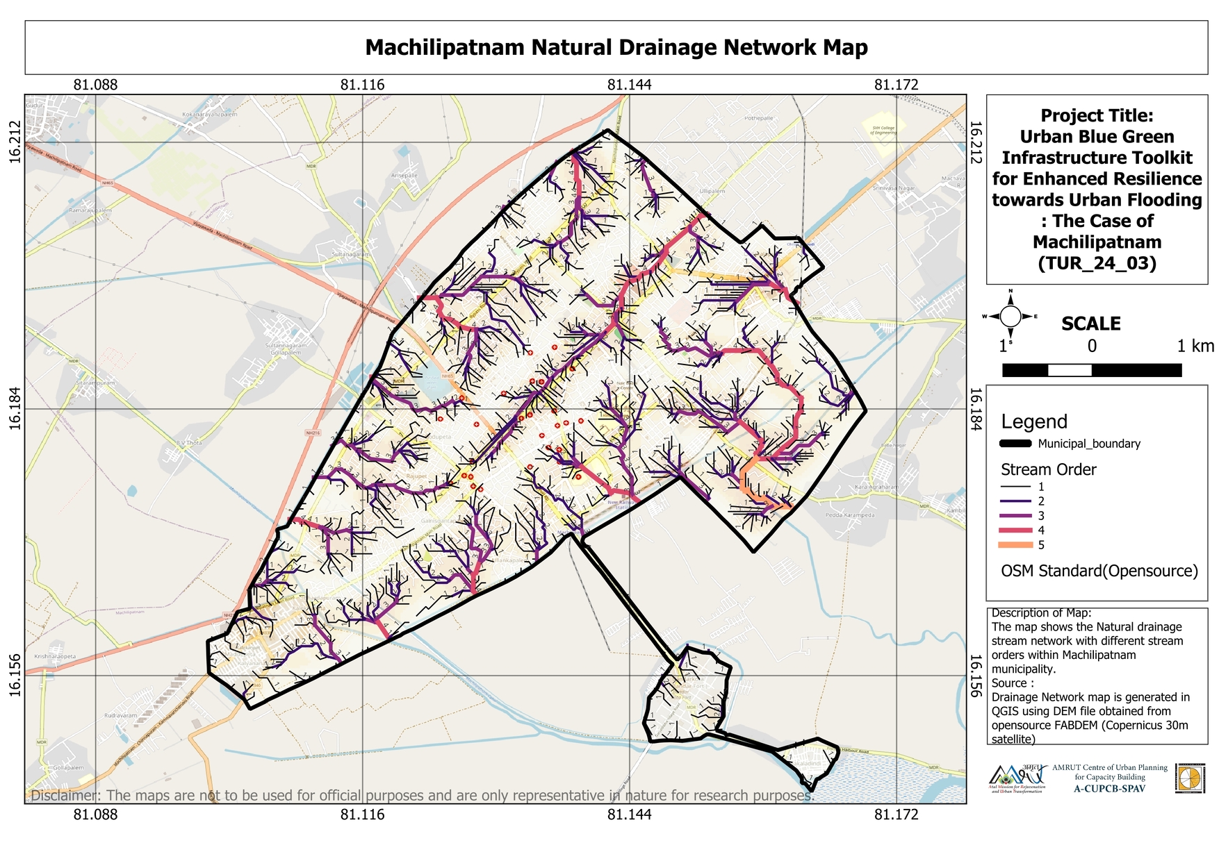 Machilipatnam Natural Drainage Network Map
