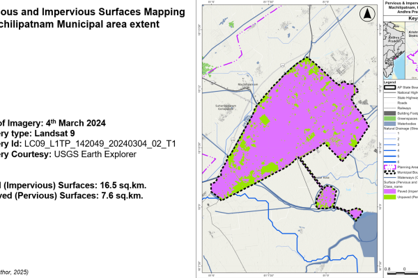 Pervious and Impervious Surfaces Mapping – Machilipatnam Municipal area extent
